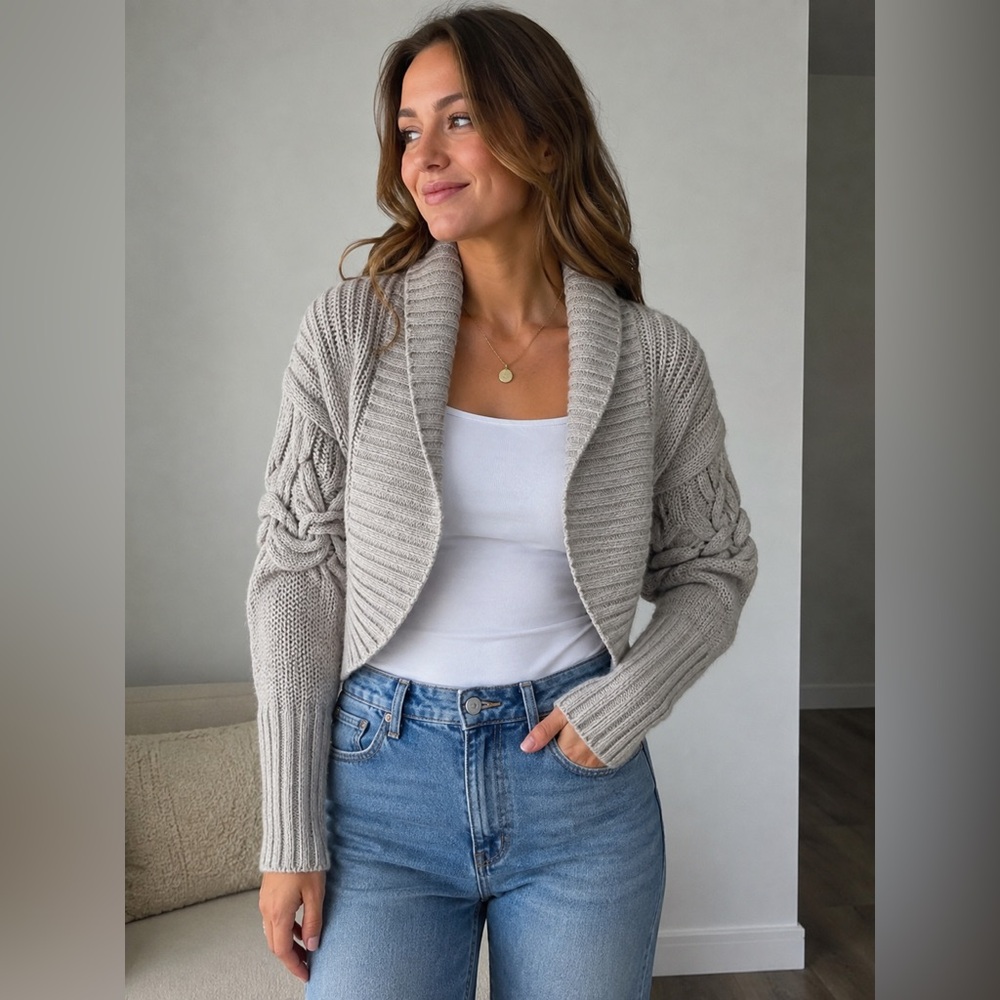 Saks Fifth Avenue Chunky Knit Cropped Shrug Cardigan